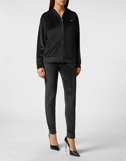 Chenille Jogging Tracksuit: Hoodie/Trousers with Crystals Teddy Bear