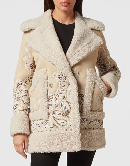 Shearling Oversize Long Coat Paisley Bandana