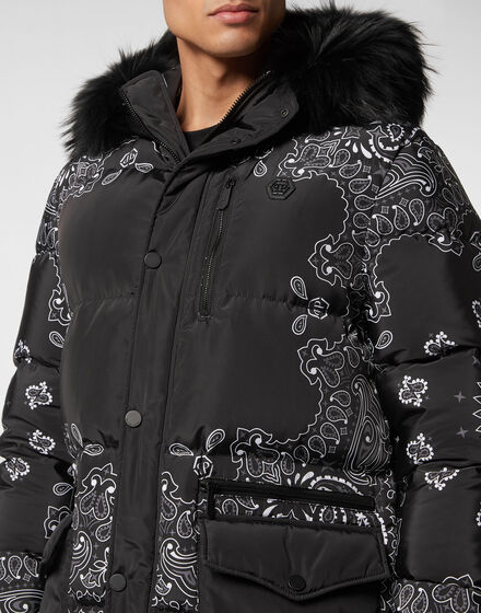 Nylon and Fur Parka Paisley Bandana