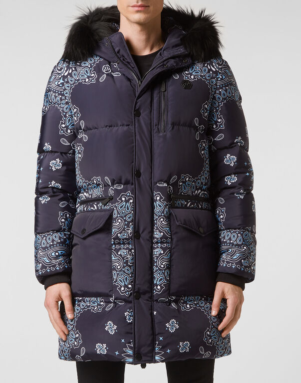 Nylon and Fur Parka Paisley Bandana