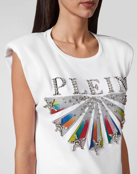 Tank Top Padded Shoulder Plein Star with Crystals