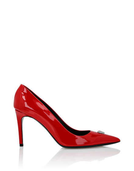 Patent Leather Decollete Mid Heels Skull strass