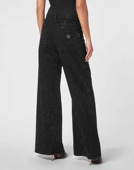 Denim Trousers Skater Fit Strass Monogram