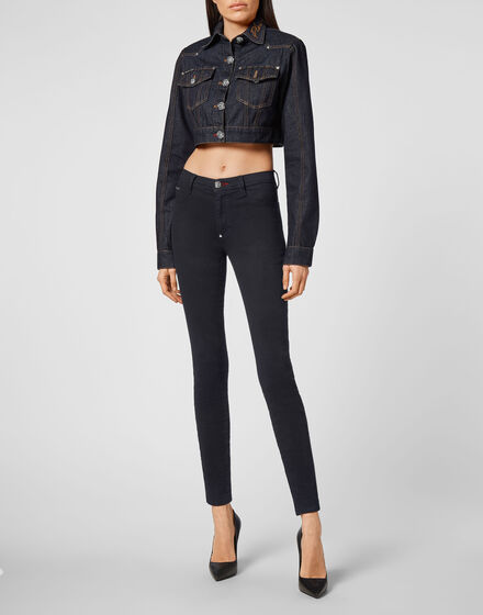 Denim Cropped Jacket Chains