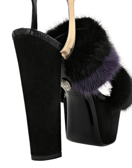 Platform Sandals High Heels With Real Fur