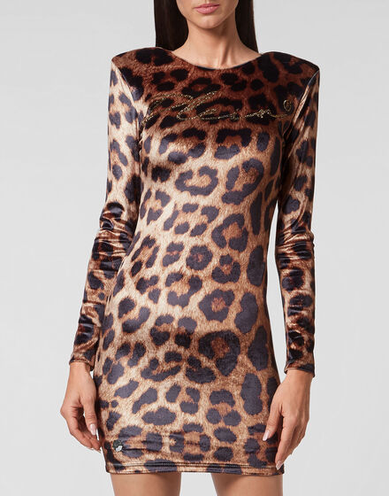 Velvet Short Dress LS Stones Leopard