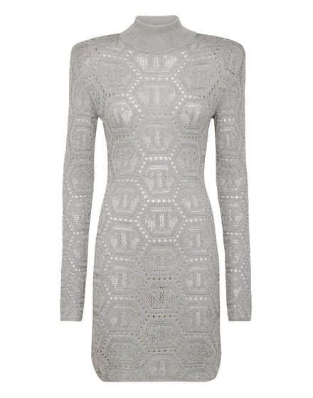 Lurex Padded Shoulder Mini Dress Hexagon