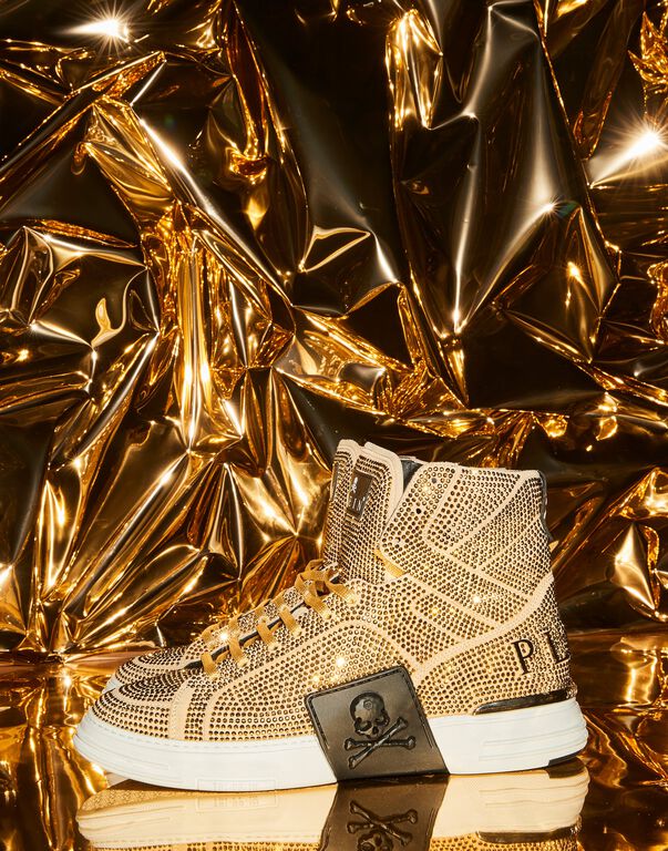 HI-TOP SNEAKERS MONEY KICK$ SUEDE GOLD SKULL