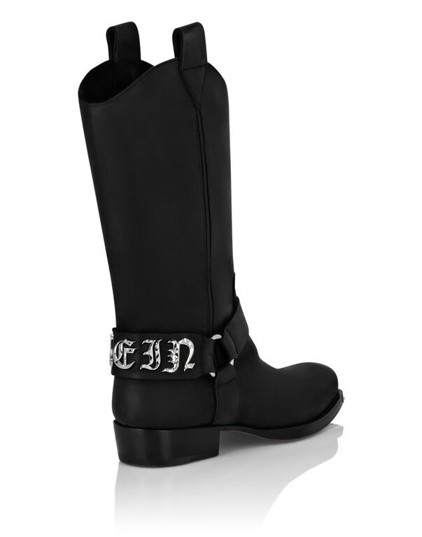 Leather Boots Flat High Gothic Plein