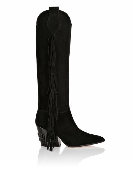 Suede Boots Mid Heels High Cowboy