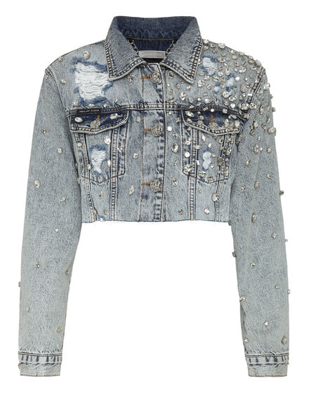 Denim Long Jacket Crystal