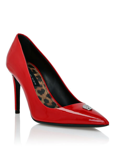 Patent Leather Decollete Mid Heels Skull strass