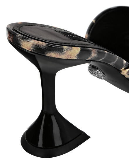 Patent Leather Sandals Mid Heels Leopard