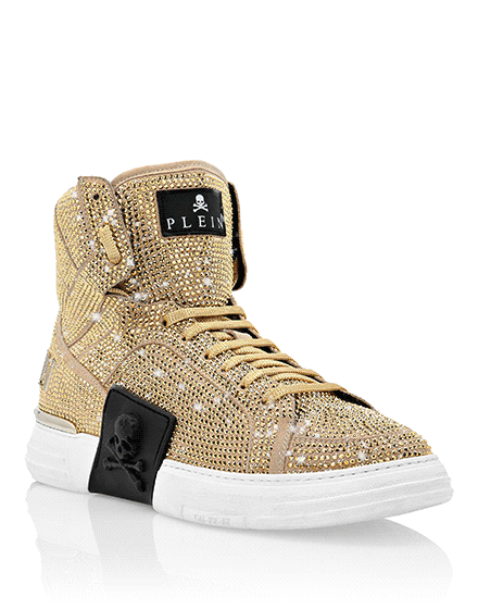 HI-TOP SNEAKERS MONEY KICK$ SUEDE GOLD SKULL