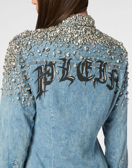 Crystal Denim Shirt Long Dress