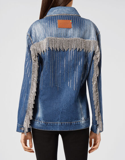 Denim Jacket Crystal Fringe