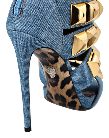 Denim Sandals High Heels Studs