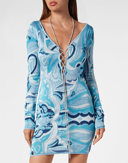 Lurex Knit Mini Dress Crystal Stripe