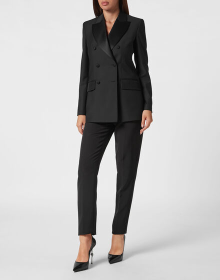 Light Wool Double-Breasted Blazer Crystal Skull