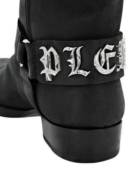 Leather Boots Flat High Gothic Plein
